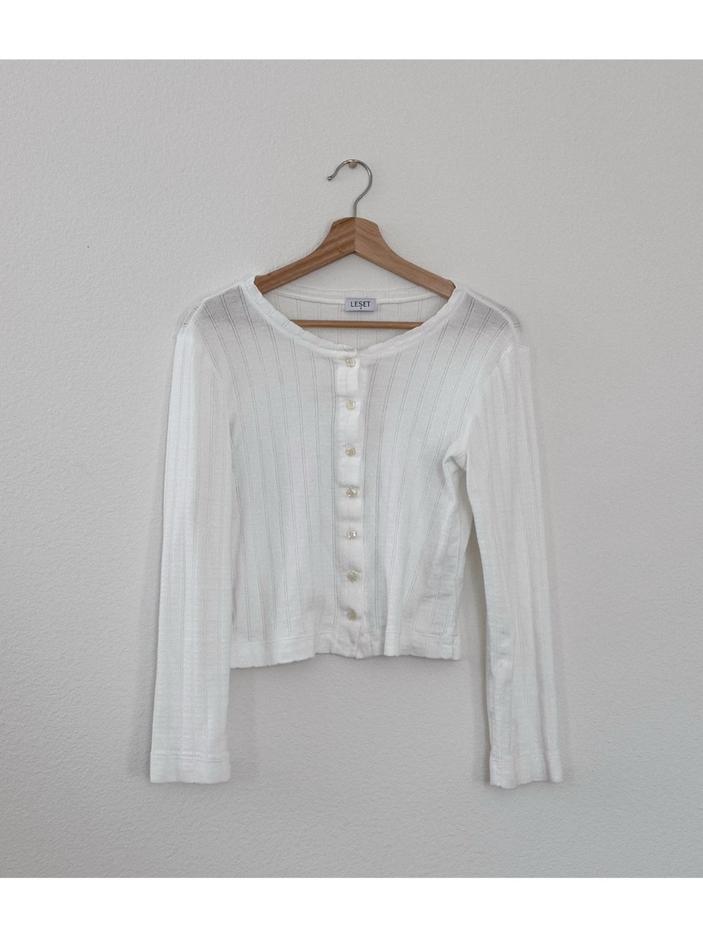 leset pointelle classic crew cardigan